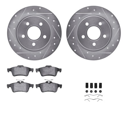 Rear - Dynamic Friction Company Brake Rotors - Drill/Slot - Silver with Ceramic Brake Pads and Hardware Kit 7312-54178